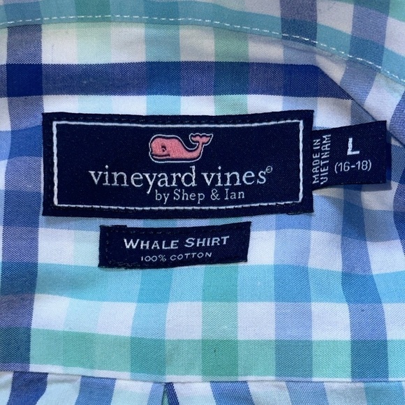 Boys/Kids Vintage Vineyard Vines Blue/Green Dress Shirt Size YL - Picture 3 of 9